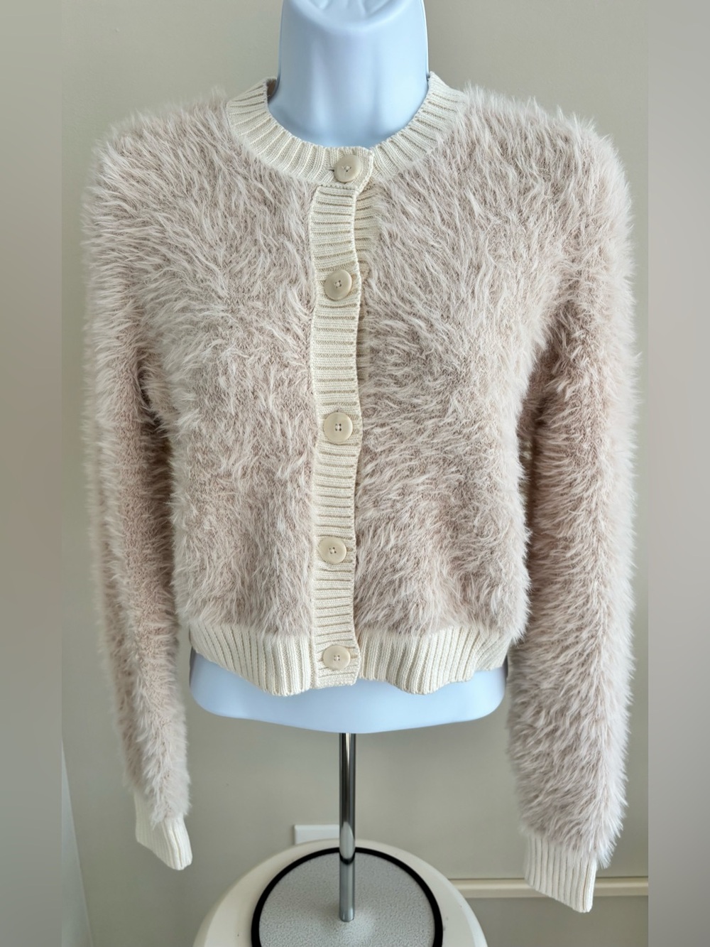 aerie Cream Fuzzy Button-Down - Picture 3 of 4